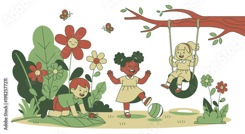 Two little girls playing outdoors happily.