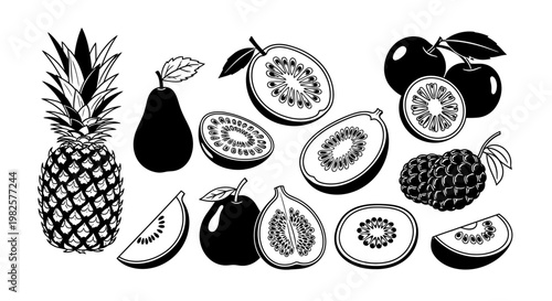 Variety of exotic fruit types.