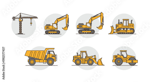 Yellow Construction Machines and Equipment.