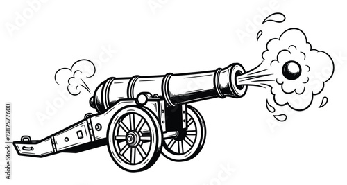 Classic vintage cannon firing a powerful round with an explosive burst of smoke and energy, perfect for historical event projects or impactful action sequences.