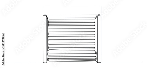 Continuous line drawing of a rolling shutter door for architectural designs or business security concepts, suitable for modern graphic projects and engineering blueprints