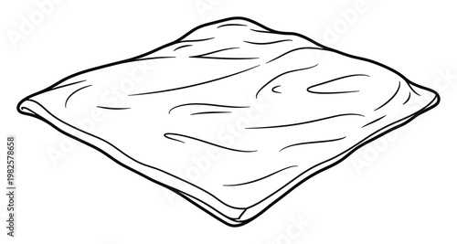 Detailed outline drawing of a soft folded textile or pastry square, ideal for culinary blog graphics, fabric pattern inspiration, educational materials, or simple conceptual designs needing
