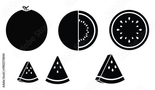 Watermelon fruit in various stages of cutting from whole to sliced pieces showing juicy flesh and seeds perfect for healthy eating concepts summer recipes and food packaging