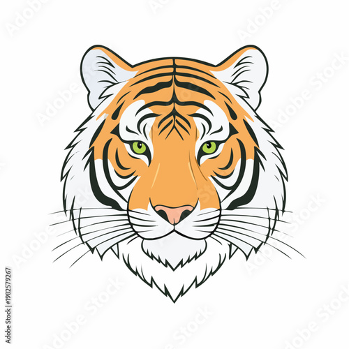 Striking orange and black striped tiger face vector illustration, embodying wild strength and majestic beauty