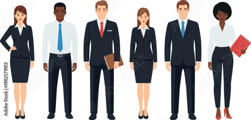 Diverse Business People in Suits, Professional Businessmen and Businesswomen in Formal Attire for Corporate, Office, and Workplace Designs