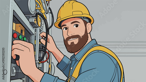 Electrician Working on Electrical Panel Installation