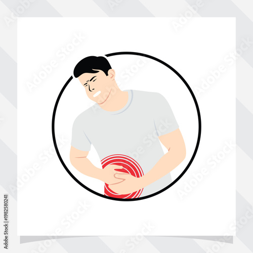 illustration of a man holding his stomach because he feels pain. suffering from kidney disease vector illustration. diseases and health problems.