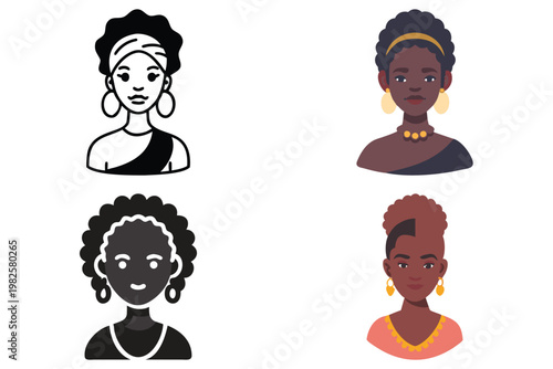 African Woman Vector Illustration - Black Silhouette Graphic Art