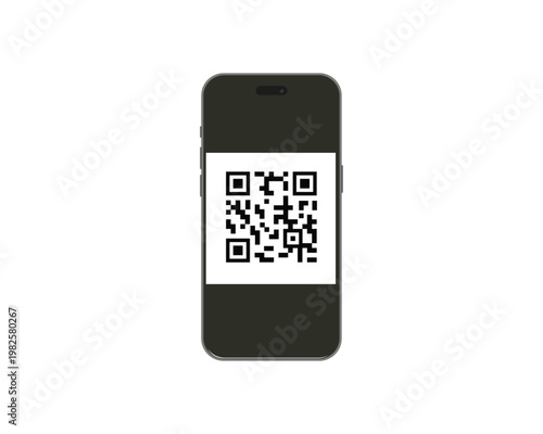 Mobile phone scanning QR code icon. Smartphone camera readable digital label. Vector illustration.