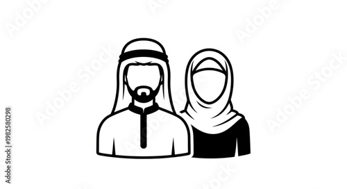 Traditional Arab Couple in Black and White - Cultural Illustration.