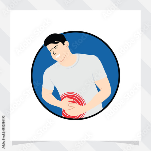 illustration of a man holding his stomach because he feels pain. suffering from kidney disease vector illustration. diseases and health problems.