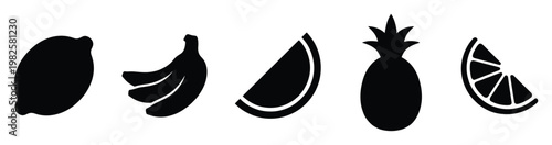 Tropical and citrus fruit silhouettes for healthy food promotion, summer event invitations, fresh juice bar menus, or nutritional diet plans