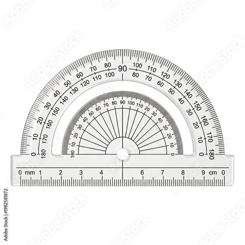 Fotografija Transparent plastic protractor with 180 degree scale and ruler