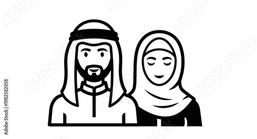 Traditional Arab Couple in Black and White - A Cultural Representation.