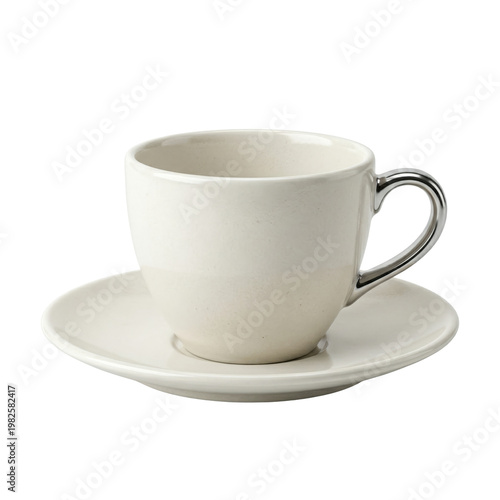 Empty cream ceramic coffee cup and saucer set