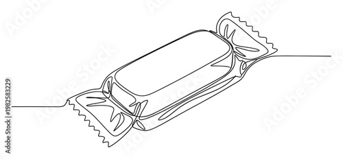 Continuous line drawing of a delicious wrapped candy perfect for confectionery marketing materials sweet product packaging and snack food branding promotions