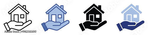 Hand holding a house icon representing home security, property investment, real estate services, or mortgage protection for various digital and print applications