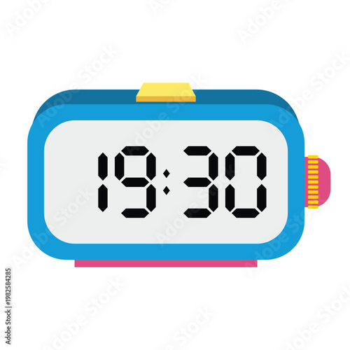 A digital alarm clock displaying 19:30.