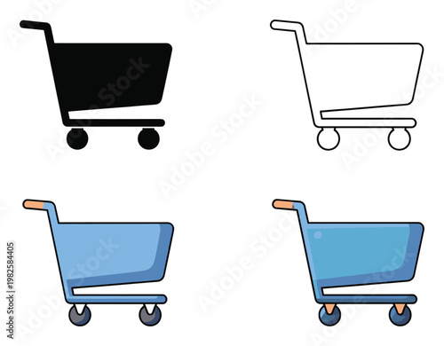 Various styles of shopping cart icons ideal for ecommerce websites mobile applications and retail store signage for consumers to easily identify purchasing functions