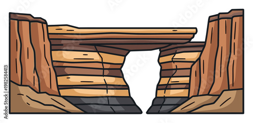 Natural rock arch formation with layered geological strata resembling a desert canyon landscape graphic for travel themes outdoor adventures or educational geology resources