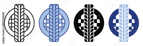 Automotive tire tread symbol representing global transport and racing for vehicle maintenance advertising and motorsport events branding