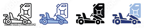 Go kart and gas can graphic symbols for motorsports, fuel supply, speed, and recreational racing concepts suitable for diverse digital applications and print materials