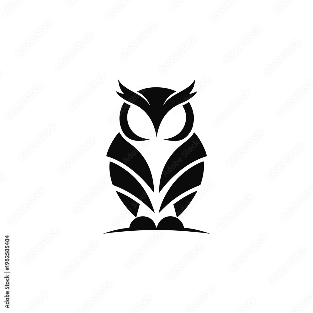 Fototapeta premium Owl silhouette, black icon, bird logo, minimalist design, vector graphic
