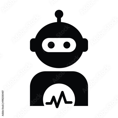 AI Healthcare Robot Icon, Pulse Monitoring Medical Assistant Symbol