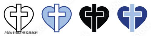 Versatile Christian heart and cross icon set symbolizing divine love and unwavering faith perfect for religious graphic design presentations and digital media projects