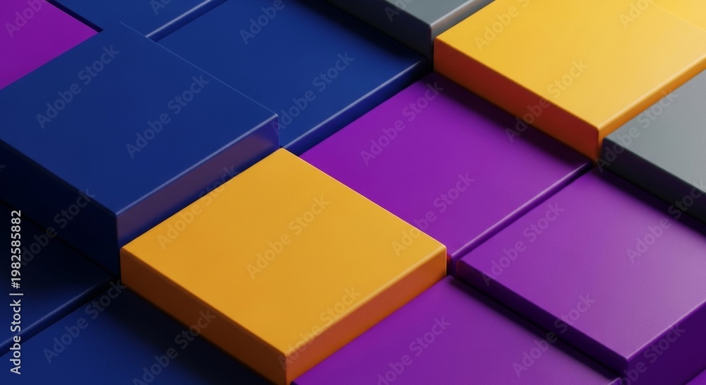 Fototapeta premium Abstract Geometric Background With Blue Purple Yellow Orange Cubes And Gray Squares