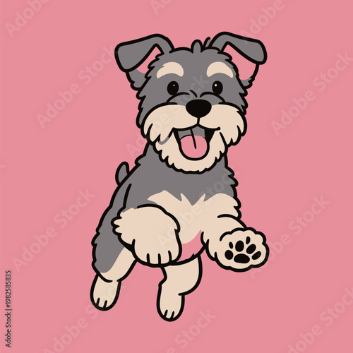 Cute Cartoon Schnauzer Dog on Pink Background