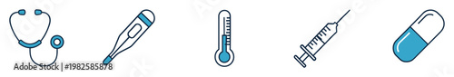 Various medical tools and healthcare instruments depicted as modern line icons, ideal for healthrelated digital content, educational materials, and hospital branding.