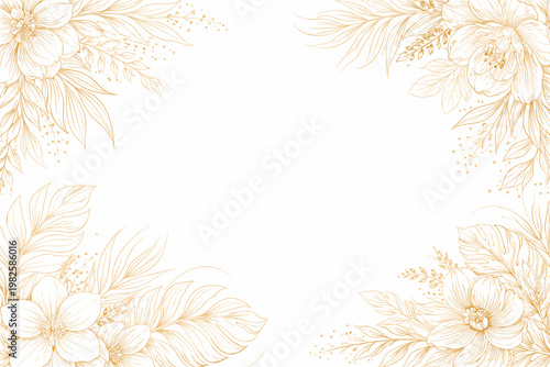 Luxury White Background with Elegant Gold Floral Line Art Pattern. Golden Leaves and Flowers Vector Design for Wedding Invitations, Greeting Cards, and Sophisticated Stationery Frame Templates.