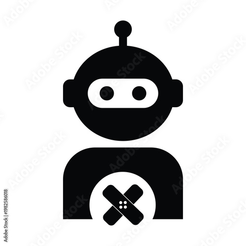 AI Medical Robot Icon, First Aid Bandage Healthcare Assistant Symbol