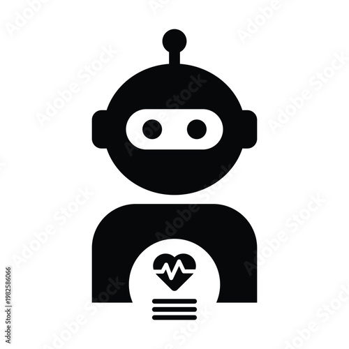AI Healthcare Robot Icon, Medical Report Monitoring Assistant Symbol