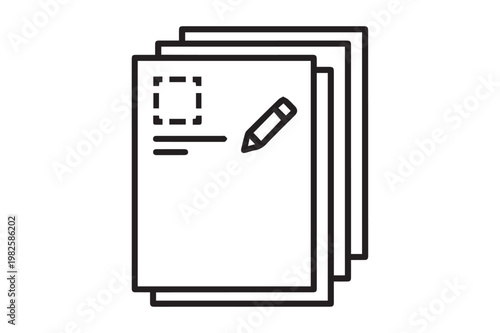 Document Icon with Pencil and Paper Stack