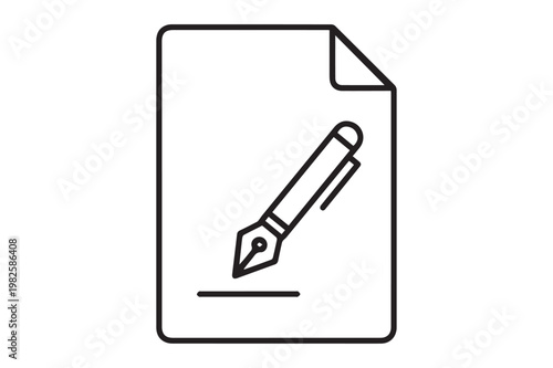 Document With Pen Icon Illustration