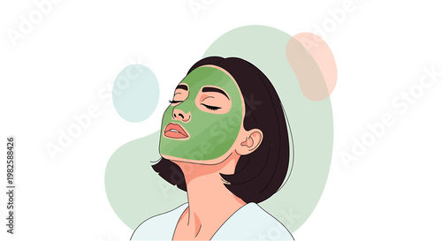 Woman with face mask illustration beauty spa treatment skincare wellness concept