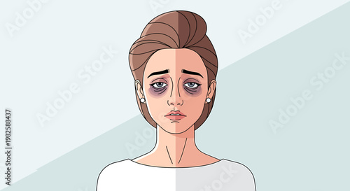 Woman with dark circles under eyes illustration healthcare concept