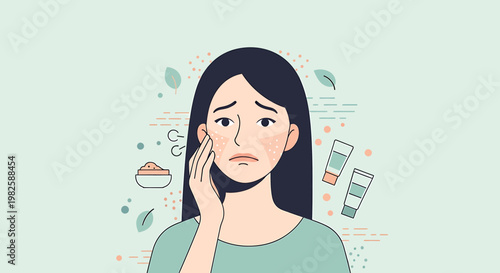 Woman with skin irritation illustration cosmetic products