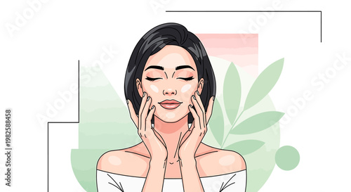 Woman with closed eyes enjoying skincare illustration