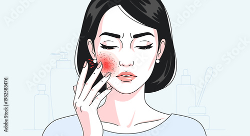 Woman with skin condition graphic illustration healthcare concept