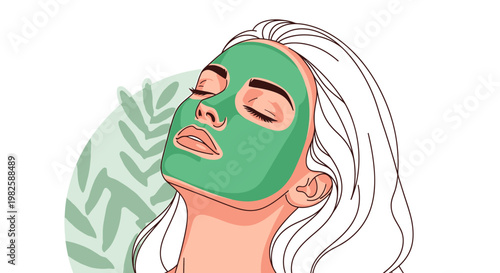 Woman with facial treatment and botanical elements