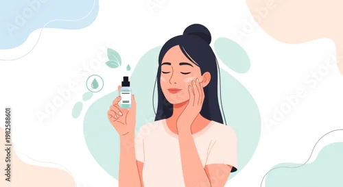 Obraz Woman applying skincare serum illustration beauty and wellness vector