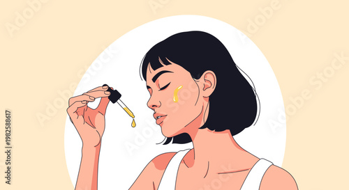 Woman applying skincare serum illustration