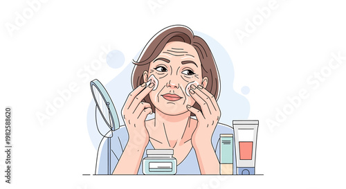 Woman cleansing face skincare cosmetics flat illustration