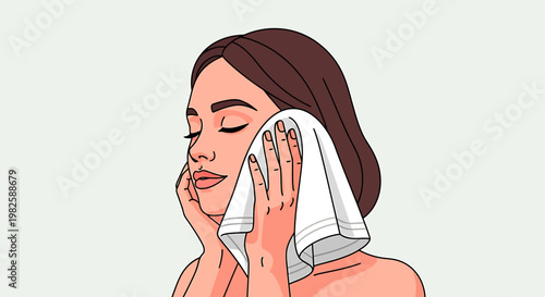 Woman cleansing face with towel illustration