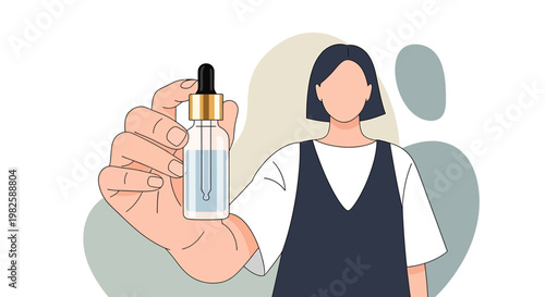 Woman holding serum bottle illustration beauty cosmetic product