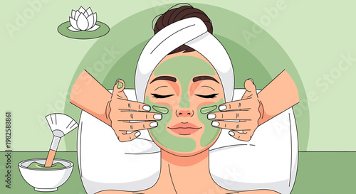 Woman receiving facial treatment relaxing skincare spa beauty wellness