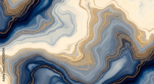 Abstract Blue and Gold Marble Texture, Luxury Agate Background, Fluid Art